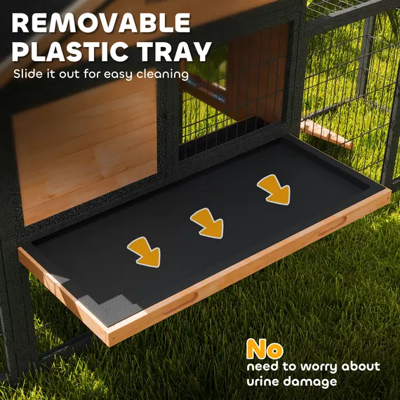 Buy Wooden Rabbit Hutch Outdoor with Steel Run, Wooden Guinea Pig Cage with Removable Plastic Tray, Asphalt Roof, Ramp, 7 image