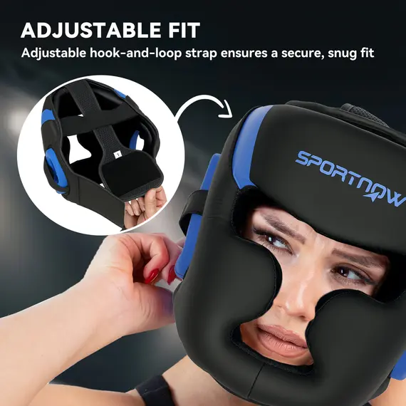 Buy Boxing Headguard, Boxing Headgear Helmet with Adjustable Strap for Full Face Protection for Kickboxing Sparring Martial Arts Karate Taekwondo, Blue, 5 image
