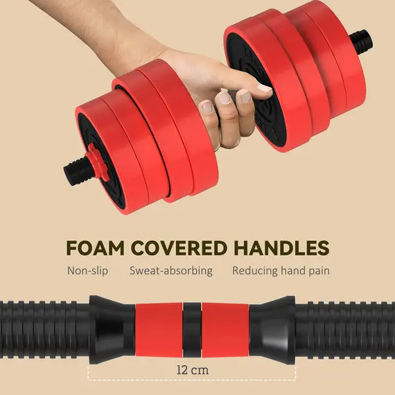 Buy 30kg Four-In-One Adjustable Weight Dumbbells Set, Barbell, Kettlebell, Push Up Stand - Red, 6 image