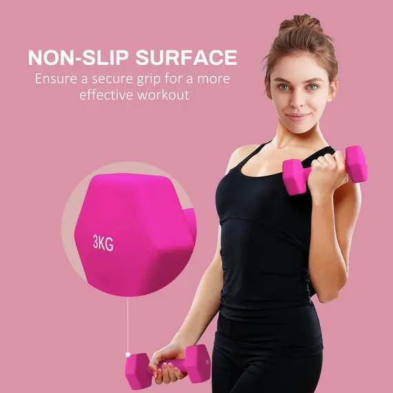 Buy 2 x 3kg Hexagonal Dumbbells Weights Set with Non-Slip Grip for Home Gym Workout, Pink, 6 image