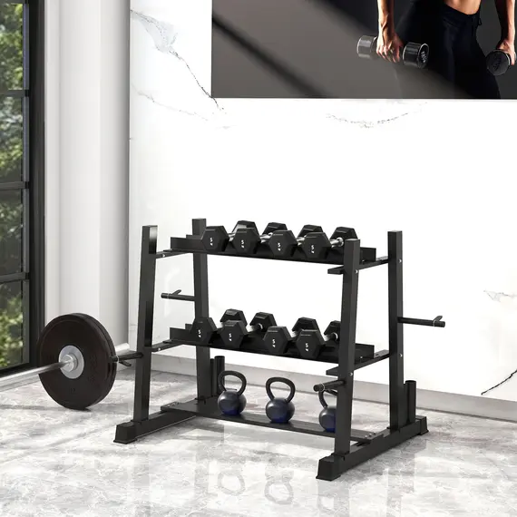 Buy 3-Tier Dumbbell Rack, Versatile Weight Rack with 4 Weight Rods for Dumbbells, Kettlebells and Plates (Rack Only), 2 image