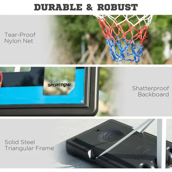 Buy 2.1-2.6m Adjustable Basketball Hoop and Basketball Stand w/ Backboard and Weighted Base, Portable on Wheels, White, 7 image