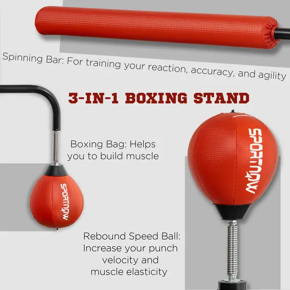 Buy Boxing Bag, Freestanding Punching Bag, with Reflex Bar, Speed Balls, Red, 4 image