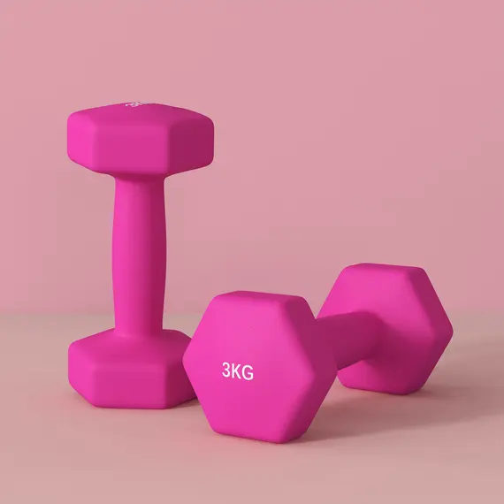 Buy 2 x 3kg Hexagonal Dumbbells Weights Set with Non-Slip Grip for Home Gym Workout, Pink, 9 image