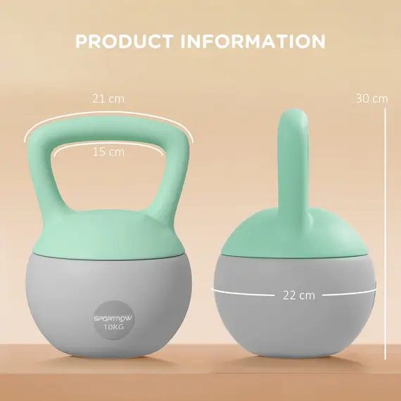 Buy 2 x 10kg Soft Kettlebell, Kettle Bell with Non-Slip Handle, for Home Gym, Strength Training, Cardio - Grey and Green, 3 image