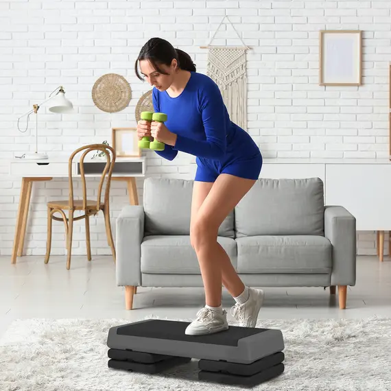 Buy Adjustable Fitness Stepper, with Non-Slip Surface, for Home, Gym, Office Workout, Grey, 2 image