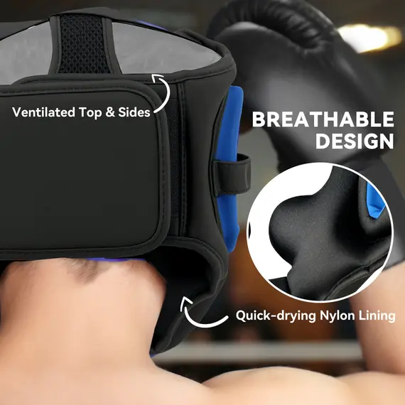 Buy Boxing Headguard, Boxing Headgear Helmet with Adjustable Strap for Full Face Protection for Kickboxing Sparring Martial Arts Karate Taekwondo, Blue, 6 image