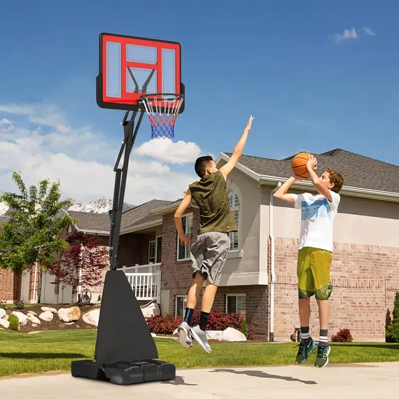Buy Basketball Hoop Outdoor, Height Adjustable Basketball Hoop and Stand with Rebound System, Weighted Base, Portable on Wheels, 2.45-3.05m, for Teens, Juniors, Adults, Red, 2 image