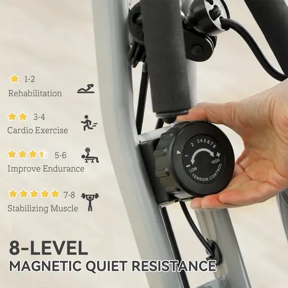 Buy 5-In-1 Folding Exercise Bike with Arm Workout Bands, Quiet 8-Level Magnetic Resistance Foldable Exercise Bike with LCD, Tablet Holder, Hand Pulse Sensor for Home Use Indoor Cycling, White, 5 image