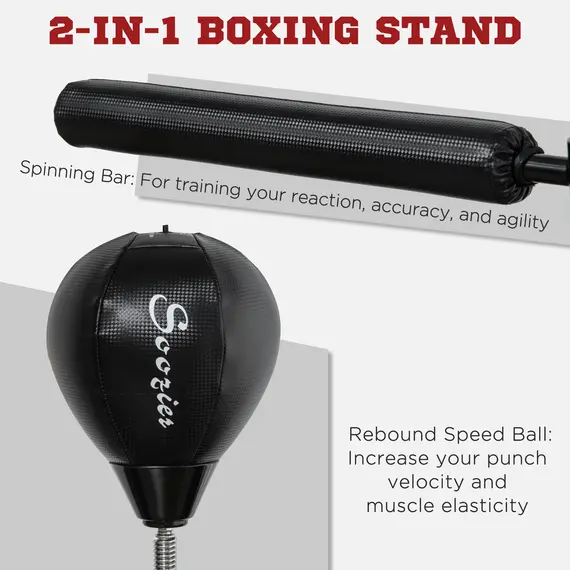 Buy Adjustable Speed Bag, Boxing Bag, with Stand, Reflex Bar, Punching Pad, Black, 4 image