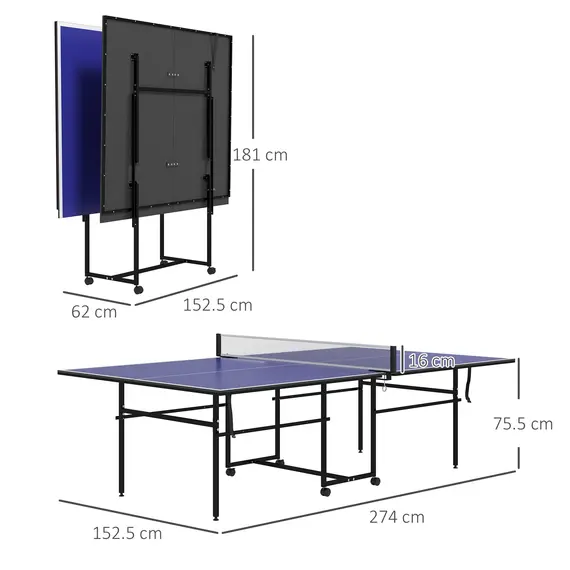 Buy 9FT Folding Table Tennis Table with Four Wheels, for Indoor Use, Blue, 3 image
