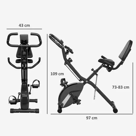 Buy 5-In-1 Folding Exercise Bike with Arm Workout Bands, Quiet 8-Level Magnetic Resistance Foldable Exercise Bike with LCD, Tablet Holder, Hand Pulse Sensor for Home Use Indoor Cycling, Black, 3 image