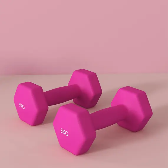Buy 2 x 3kg Hexagonal Dumbbells Weights Set with Non-Slip Grip for Home Gym Workout, Pink, 8 image