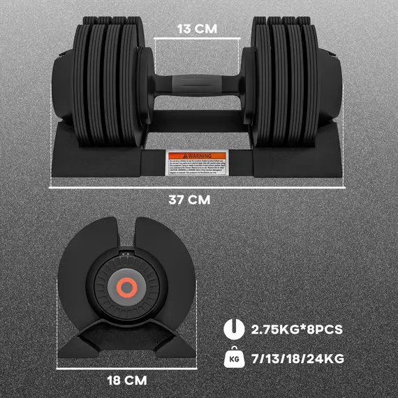 Buy 2 x 24KG Adjustable Dumbbells Set, 4-in-1 Weights Set with Storage Tray and Non-Slip Handle, Home Gym Fitness Equipment, Black, 3 image
