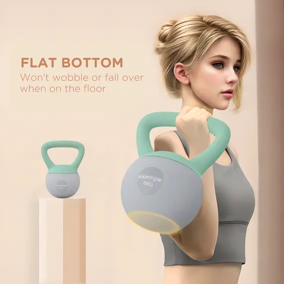 Buy 2 x 4kg Soft Kettlebell, Kettle Bell with Non-Slip Handle, for Home Gym, Strength Training, Cardio - Grey and Green, 6 image