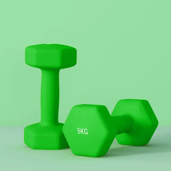 Buy 2 x 5kg Hexagonal Dumbbells Weights Set with Non-Slip Grip for Home Gym Workout, Green, 8 image