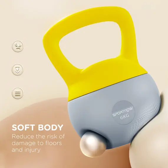 Buy 6KG Soft Kettlebell, Kettlebell with Non-Slip Handle for Home Gym, Weight Lifting, Strength Training, Yellow/Grey, 4 image