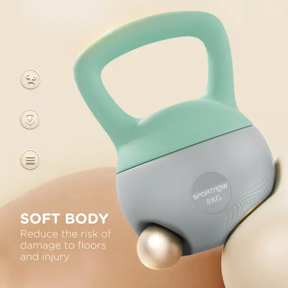 Buy 2 x 8kg Soft Kettlebell, Kettle Bell with Non-Slip Handle, for Home Gym, Strength Training, Cardio - Grey and Green, 4 image