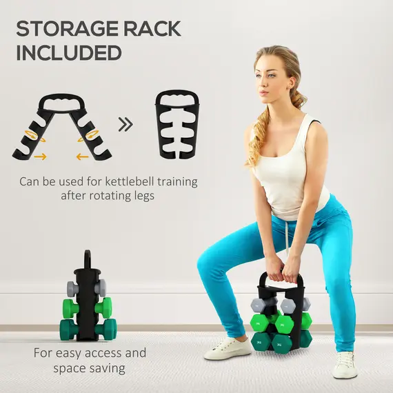 Buy Dumbbells Set with Carry Storage Rack, Set of 6 Weights for Home Gym Kettlebell Training Weight Lifting Exercise, 2 x 1kg, 2 x 2kg, 2 x 3kg, 5 image