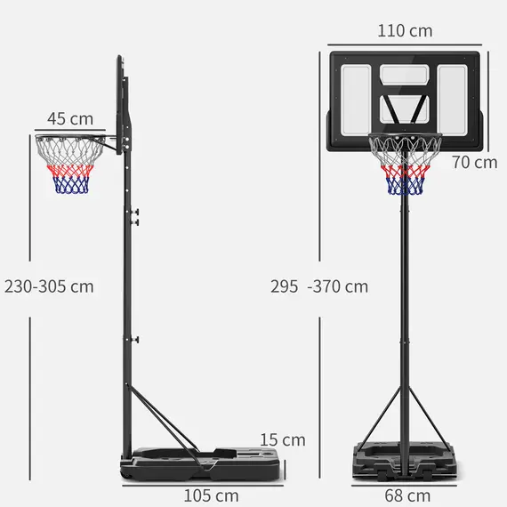 Buy Basketball Hoop Outdoor, Basketball Hoop and Stand with 10-Level Adjustable Height, Weighted Base, Portable on Wheels, 2.3-3.05m, for Teens, Juniors, Adults, 3 image
