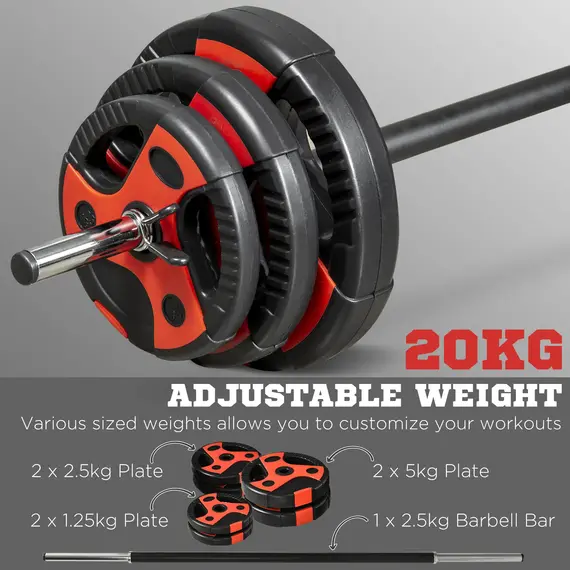 Buy 20kg Adjustable Barbell Weights Set for Home Gym, Strength Training, 4 image