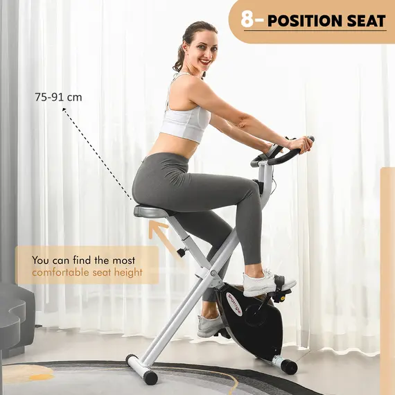 Buy Folding and Quiet Exercise Bike with 8-Level Magnetic Resistance and Heart Rate Sensor, for Home Gym, Black and White, 6 image