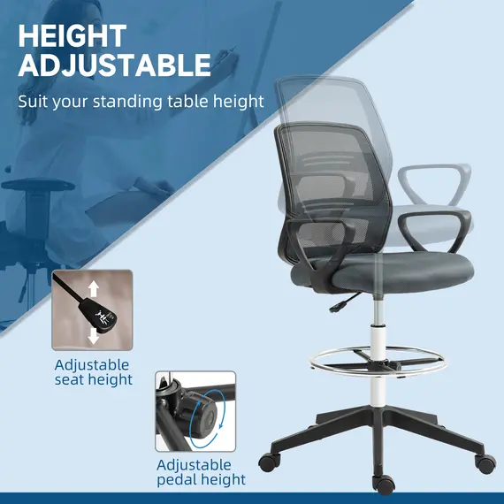 Buy Ergonomic Mesh Back Drafting Chair Draughtsman Chair with Adjustable Height, Grey, 6 image