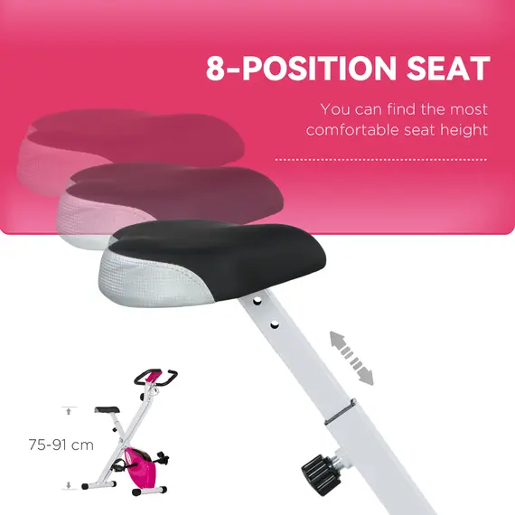 Buy Folding and Quiet Exercise Bike with 8-Level Magnetic Resistance and Heart Rate Sensor, for Home Gym, Pink and White, 6 image