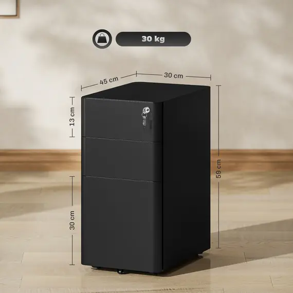 Buy 3-Drawer Steel Filing Cabinet with Lock - Black, 3 image