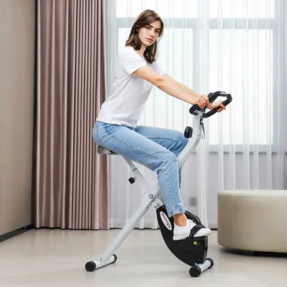 Buy Folding and Quiet Exercise Bike with 8-Level Magnetic Resistance and Heart Rate Sensor, for Home Gym, Black and White, 2 image