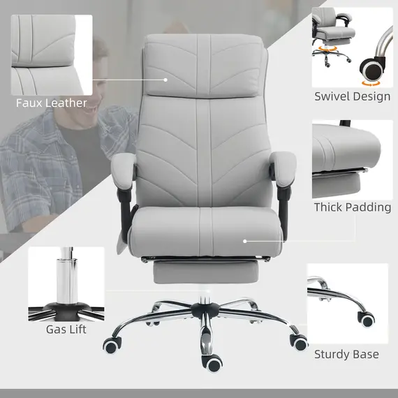 Buy Faux Leather Massage Office Chair - Light Grey, 7 image
