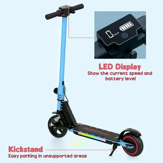 Buy Folding Electric Scooter for Kids Age 6-14 with Dual Brakes, Front Suspension, LED Colourful Lights and Display, 6.8kg Lightweight Aluminium E Scooter, Up to 14 KM/H & 6 KM, Blue, 9 image