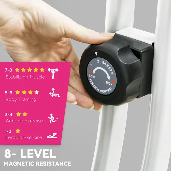 Buy Folding and Quiet Exercise Bike with 8-Level Magnetic Resistance and Heart Rate Sensor, for Home Gym, Pink and White, 5 image