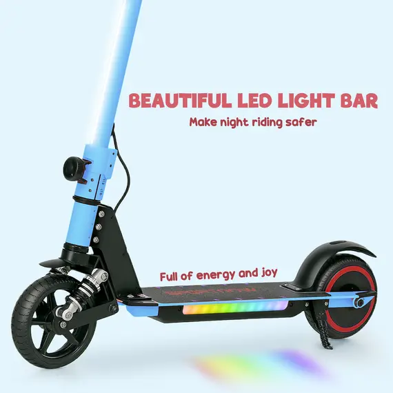 Buy Folding Electric Scooter for Kids Age 6-14 with Dual Brakes, Front Suspension, LED Colourful Lights and Display, 6.8kg Lightweight Aluminium E Scooter, Up to 14 KM/H & 6 KM, Blue, 6 image