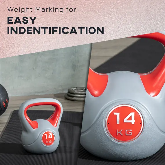 Buy Kettlebell, 14kg Kettle Bells with Handle for Home Gym Weight Lifting and Strength Training, Red and Grey, 5 image