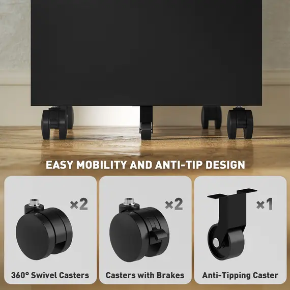 Buy 3-Drawer Steel Filing Cabinet with Lock and Wheels - Black, 7 image