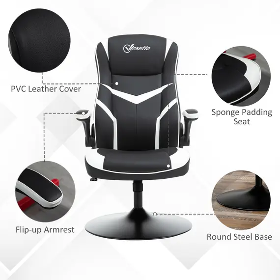 Buy Gaming Chair Ergonomic Computer Chair with Adjustable Height Pedestal Base, Home Office Desk Chair PVC Leather Exclusive Swivel Chair Black, 6 image