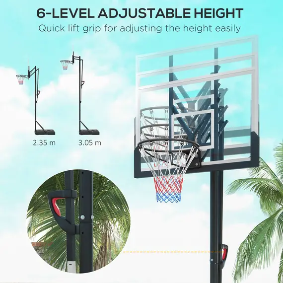 Buy Six-Level Height Adjustable Freestanding Basketball Hoop and Stand with Wheels, 2.35-3.05m, 5 image