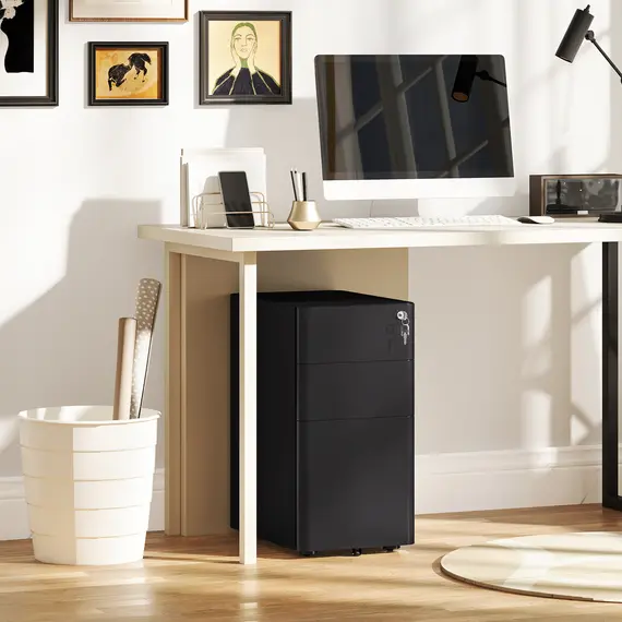 Buy 3-Drawer Steel Filing Cabinet with Lock - Black, 9 image