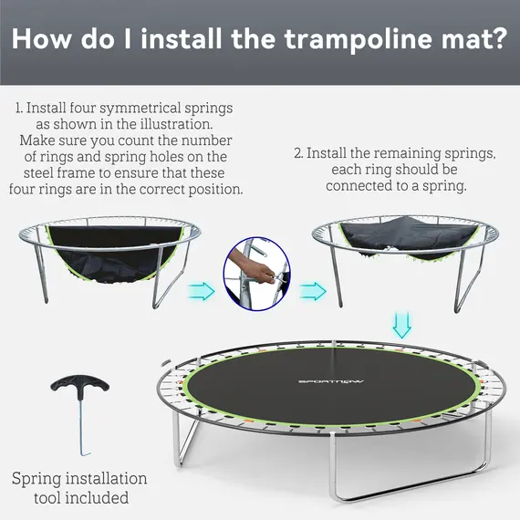 Buy Trampoline Replacement Mat with Spring Pull Tool, 42 V-Hooks, for 8ft Trampoline using 14cm Springs, Green, 6 image