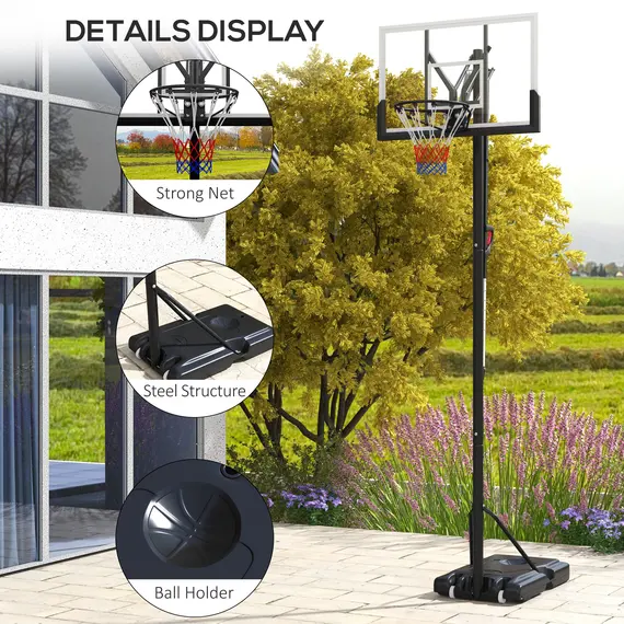 Buy Six-Level Height Adjustable Freestanding Basketball Hoop and Stand with Wheels, 2.35-3.05m, 8 image