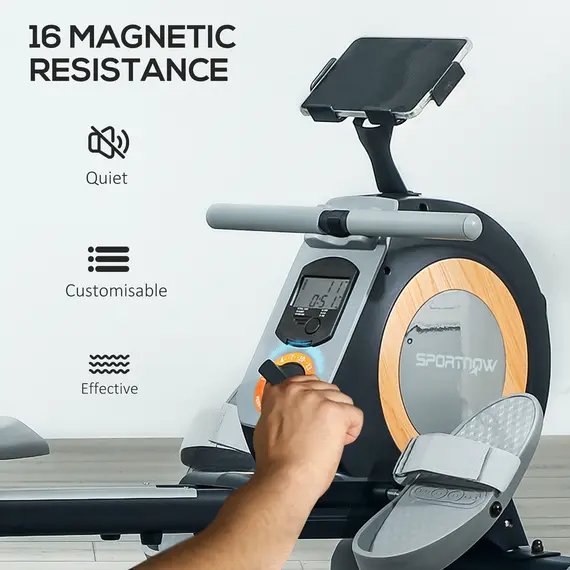Buy Rowing Machine, 16-Level Magnetic Rower Machine with LCD Monitor and Phone Holder, Black, 4 image