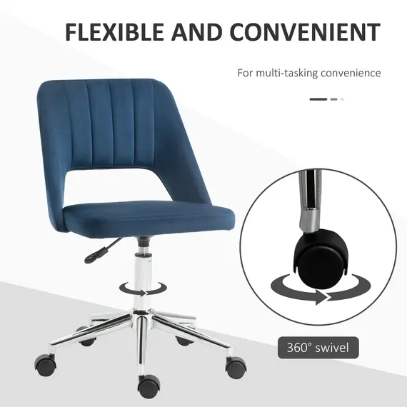 Buy Armless Velvet-Feel Office Chair - Dark Blue, 6 image