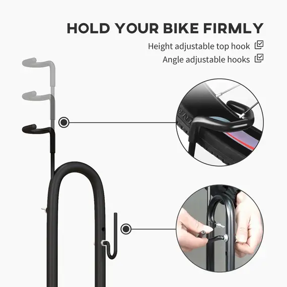 Buy Vertical & Horizontal Bike Rack Bicycle Storage Stand with Adjustable Hooks, Fits 6"-28" and 700c Bikes, 6 image