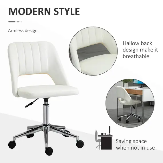 Buy Armless Velvet-Feel Office Chair - Cream White, 5 image