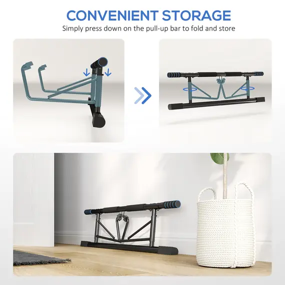 Buy Pull-Up Bar, No-Drilling Chin-Up Bar, Push-Up Stand with Resistance Bands, Padded Handles for Home Gym Exercise, Blue, 8 image