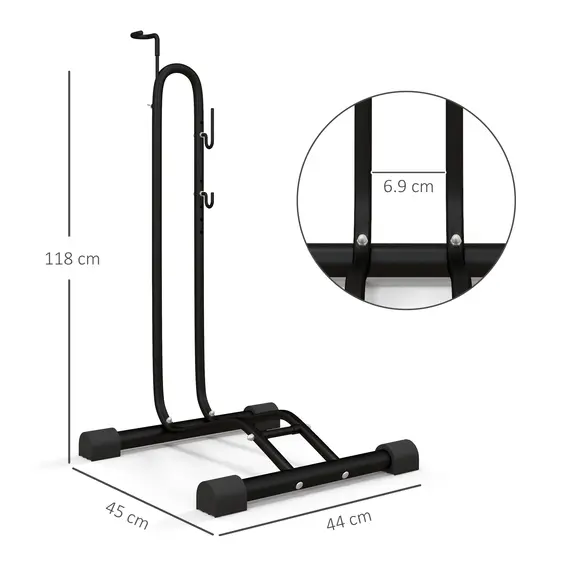 Buy Vertical & Horizontal Bike Rack Bicycle Storage Stand with Adjustable Hooks, Fits 6"-28" and 700c Bikes, 3 image