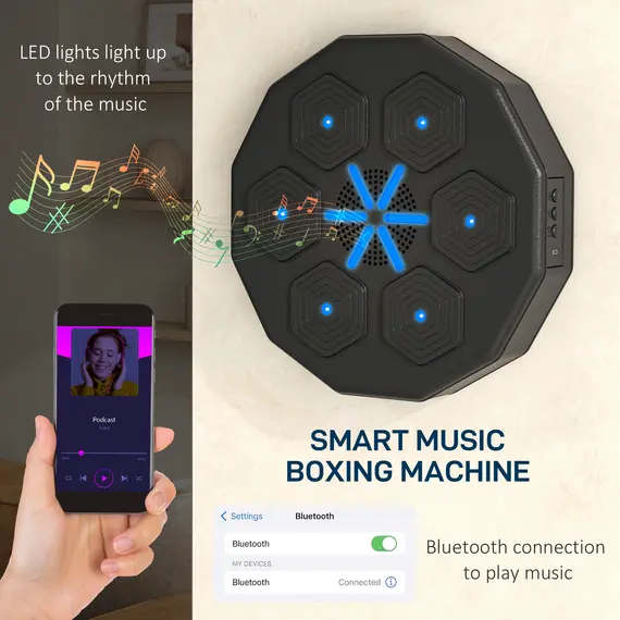 Buy Music Boxing Machine with Bluetooth Connection and LED Light Smart, Wall Mounted for Punching Beat Boxing Training, 4 image