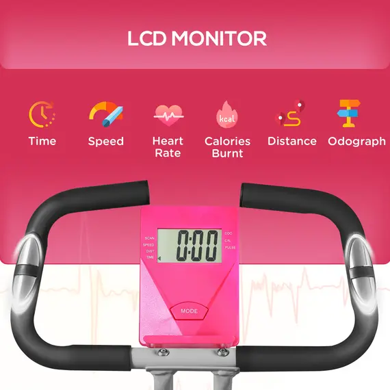 Buy Folding and Quiet Exercise Bike with 8-Level Magnetic Resistance and Heart Rate Sensor, for Home Gym, Pink and White, 4 image