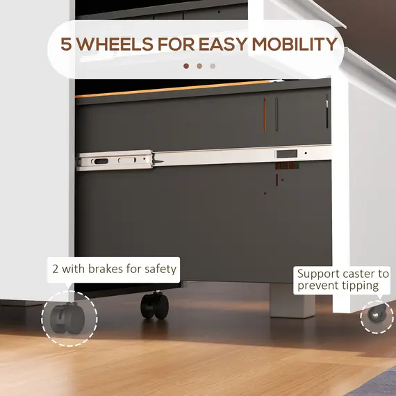 Buy 3-Drawer Filing Cabinet with Lock, Mobile Steel File Cabinet for A4, Legal and Letter Size, Under Desk Drawers with Pre-Assembled Body for Home Office, 37 x 43.5 x 60 cm, White, 7 image